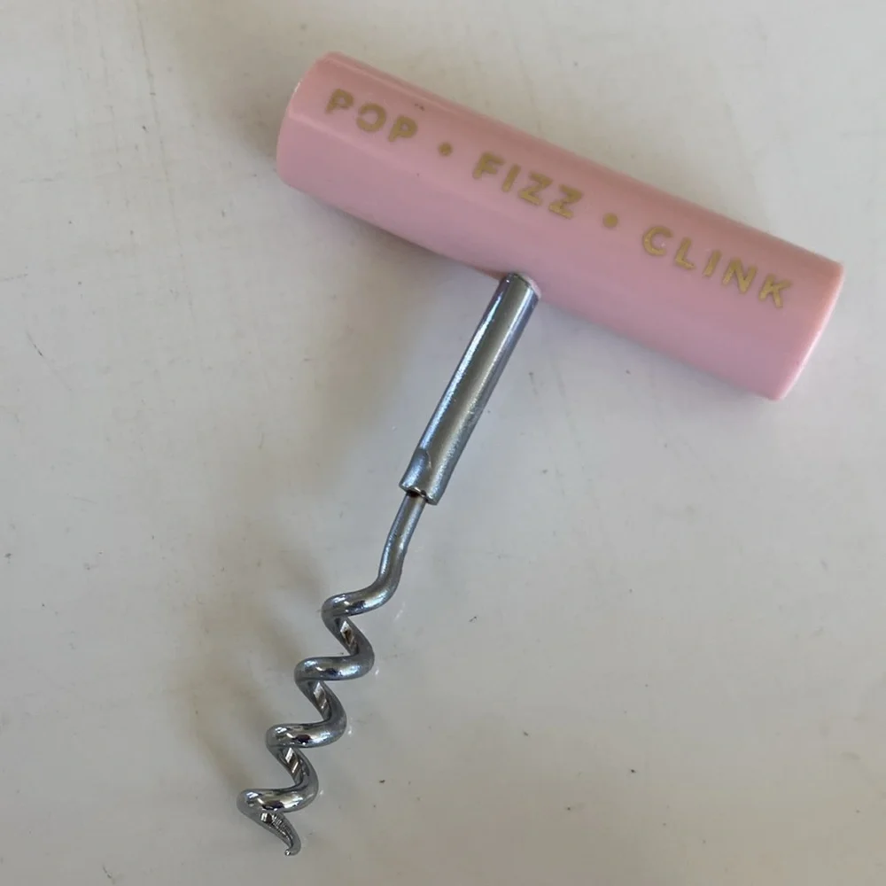 Retro Pink Corkscrew Pop - Fizz - Clink - Gold Text
